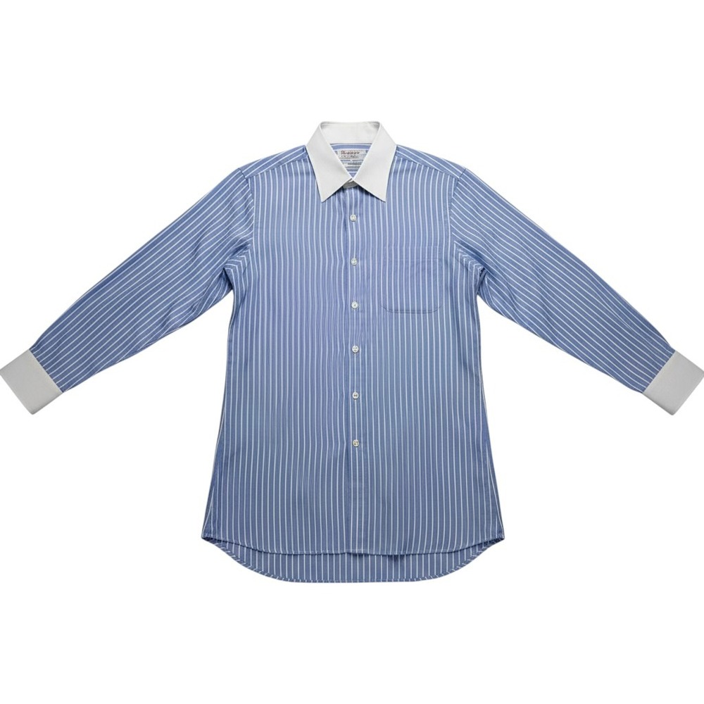 Turnbull & Asser Dress Shirt Mens L Blue Stripe Classic Fit Contrast Collar